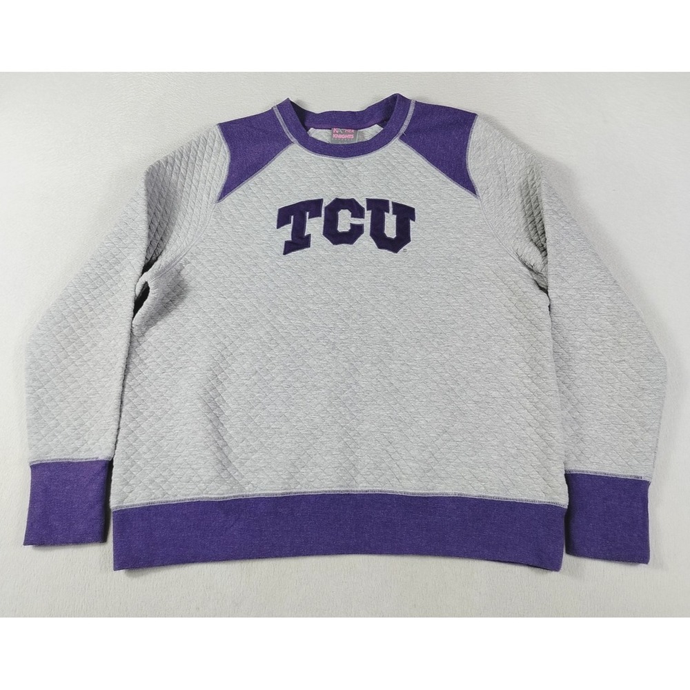 TCU Horned Frogs Sweatshirt Womens XL Gray NCAA Football Knights Apparel Quilted